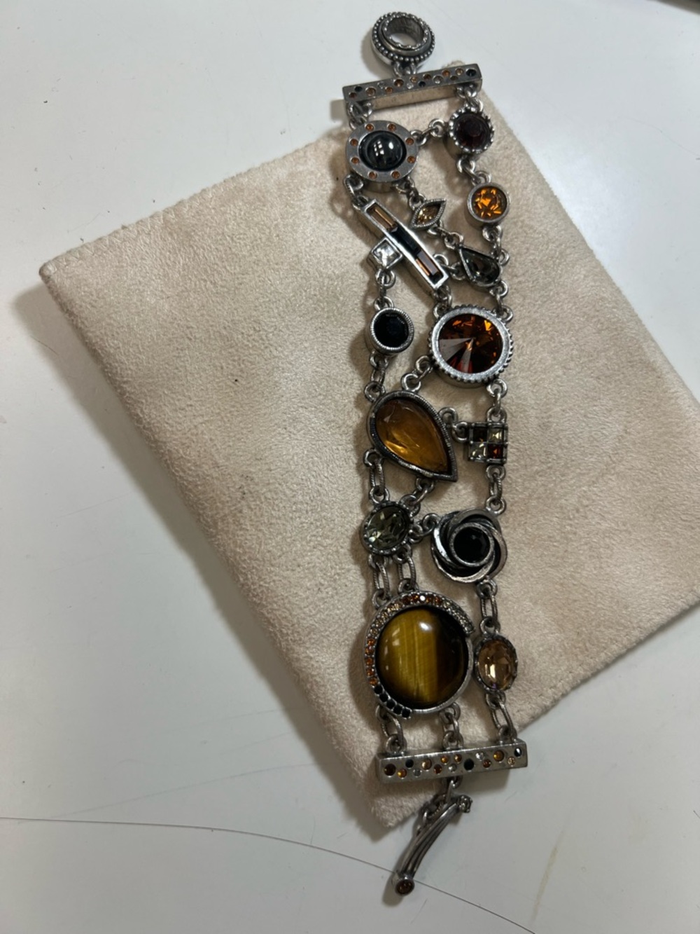 Patricia Locke Silver-Tone Brown Multi-Crystal  Bracelet